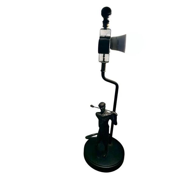 Swinging Golfer Vintage Bronze Statue Figure Table Lamp double light - Picture 5 of 7